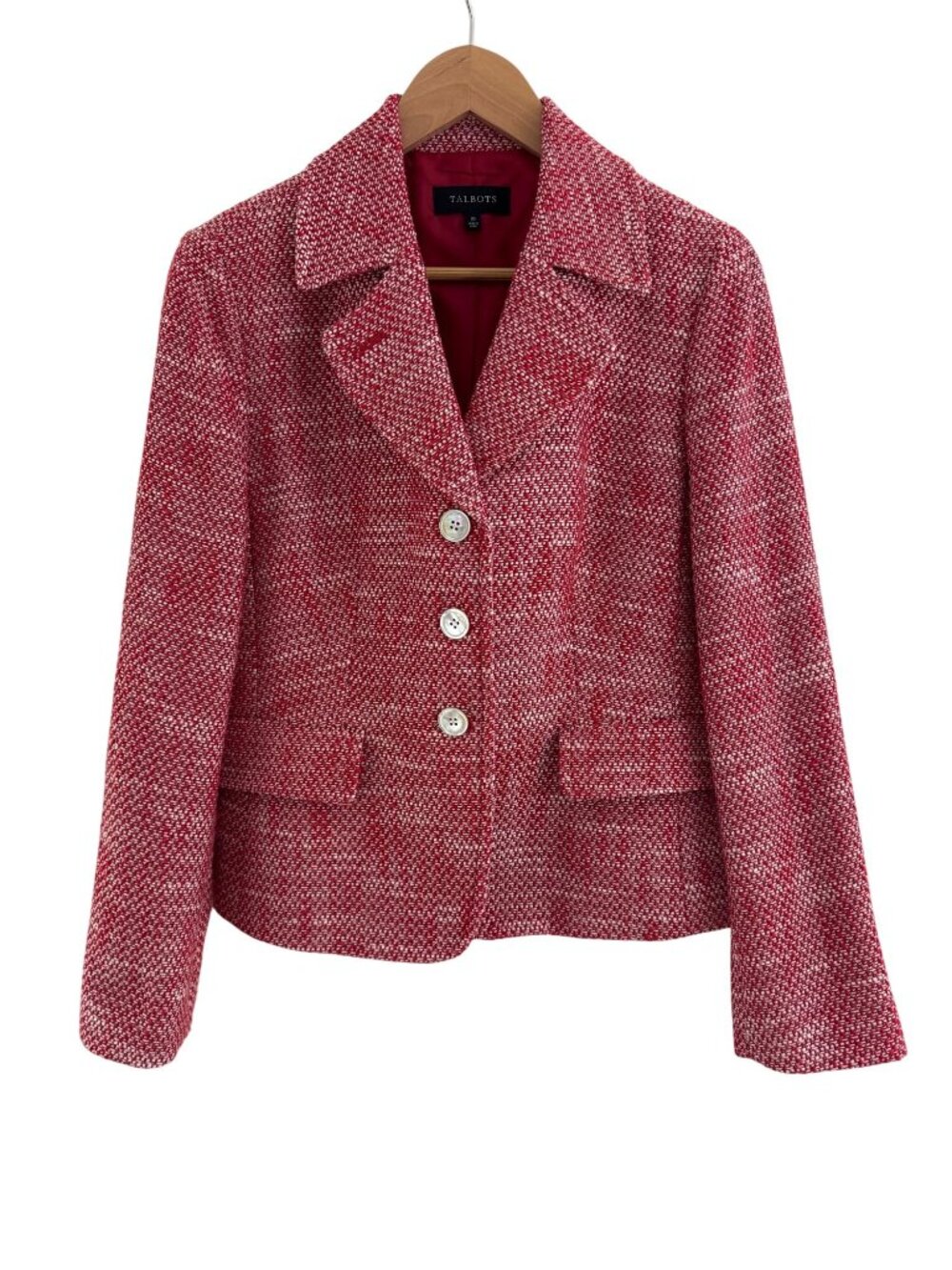Talbots Red White Tweed Blazer Jacket Notch Collar Size 10 Office Work Business